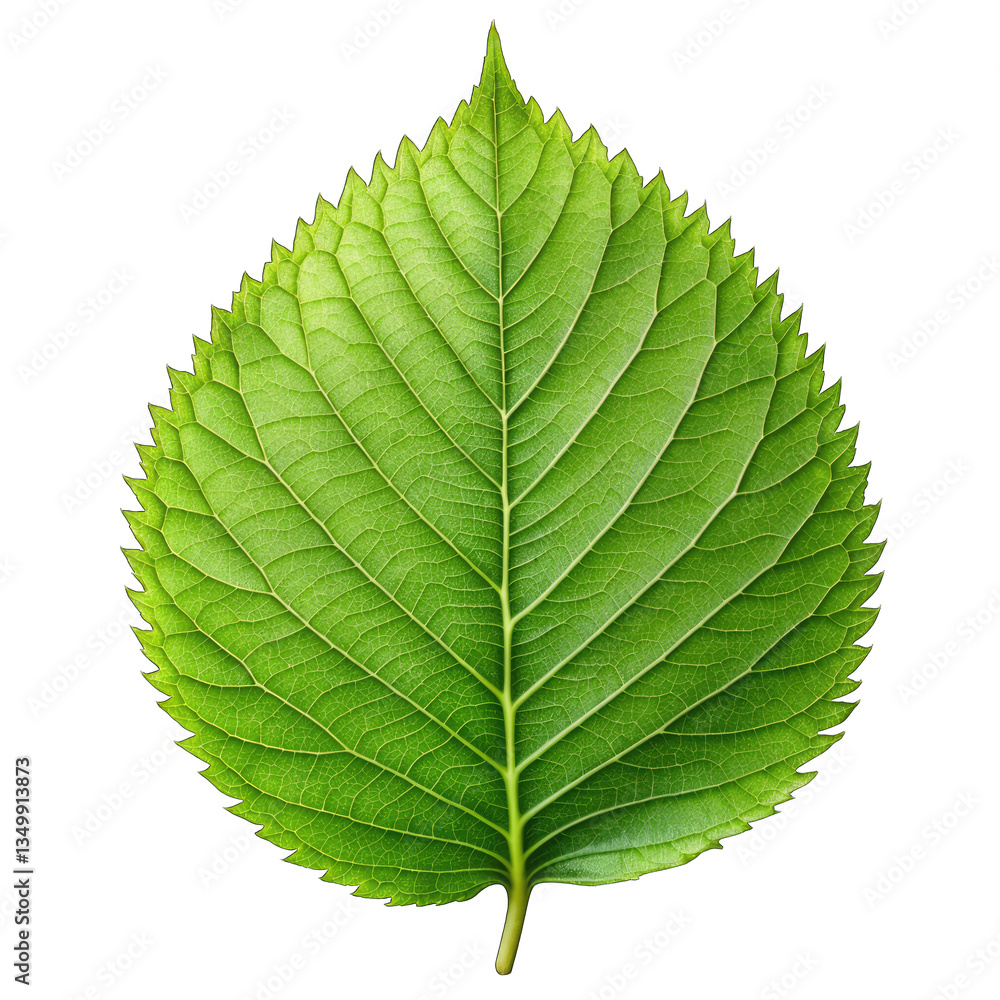 Fototapeta premium Closeup of a Single Green Leaf isolated on transparent background