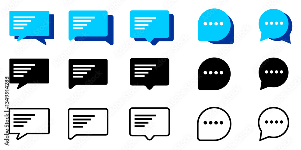 Set of Chat Message Bubbles Icon Vector. Talk bubble. Communication icons. SMS. Chatting icons in different styles. dialog. Web icon set. Online communication. Conversation, Notification Set of Chat Message Bubbles Icon Vector. Talk bubble. Communication icons. SMS. Chatting icons in different styles. dialog. Web icon set. Online communication. Conversation, Notification
