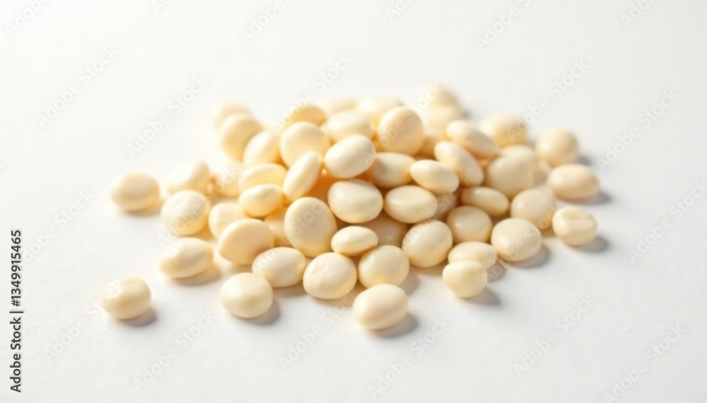 Scattered white beans on pure white background, natural, vibrant Scattered white beans on pure white background, natural, vibrant