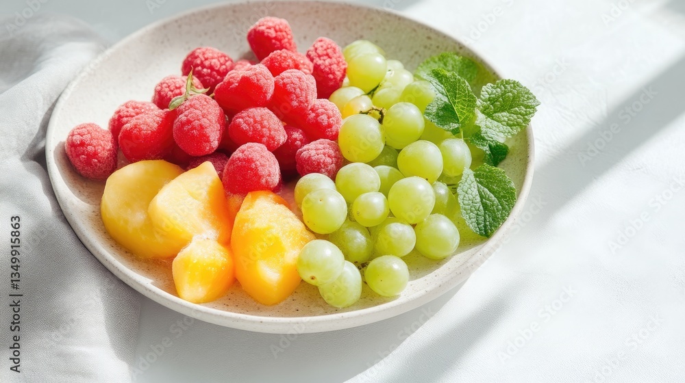 Frozen fruit medley on a plate Frozen fruit medley on a plate