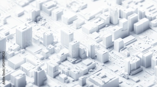 Abstract white city model, buildings, urban, architecture, aerial view.
