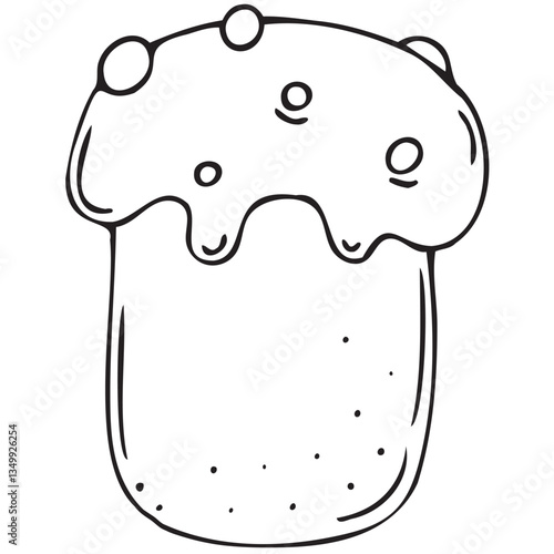 easter spring traditional cake kulich for easter, vector isolated design element, hand drawn doodle element, coloring book