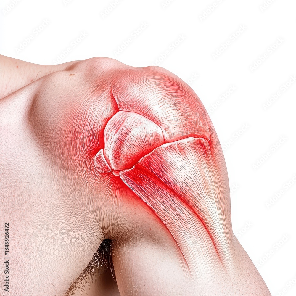 Fototapeta premium Male Shoulder with Red Highlight Indicating Pain or Injury