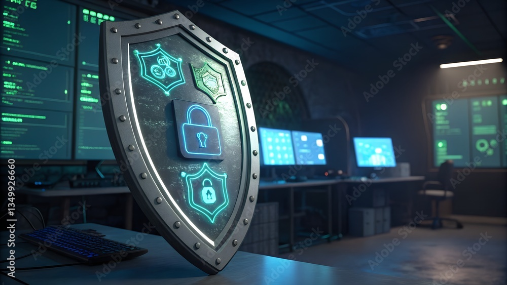 Fototapeta premium Cybersecurity Shield Protecting Digital Data 