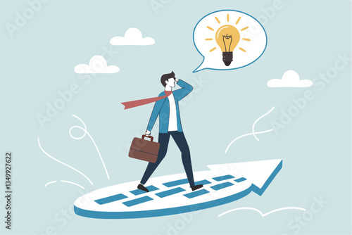 Communication to solve problem, meeting or conversation to success, efficient communicate, important speech or sharing opinion, feedback or discussion concept, businessman on speech bubble with idea.
