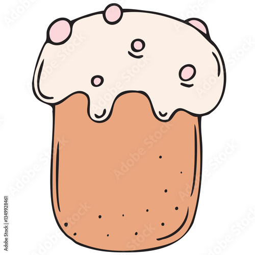 easter spring traditional cake kulich for easter, vector color isolated design element, hand drawn doodle element, for kids