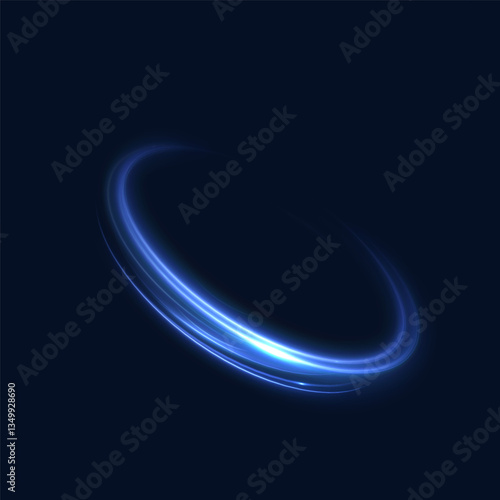 Bright blue magic circle light effect with many sparkling lines with glitter and shimmering bright light effects. Magic bright circle lines for web design and game interfaces. Vector
