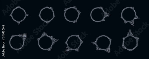 Circular audio music equalizer soundwave symbol set.Voice visualization spectrum abstract radial sound wave.