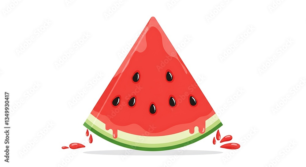 Fresh Watermelon Slice with Dripping Juice on White Background Fresh Watermelon Slice with Dripping Juice on White Background
