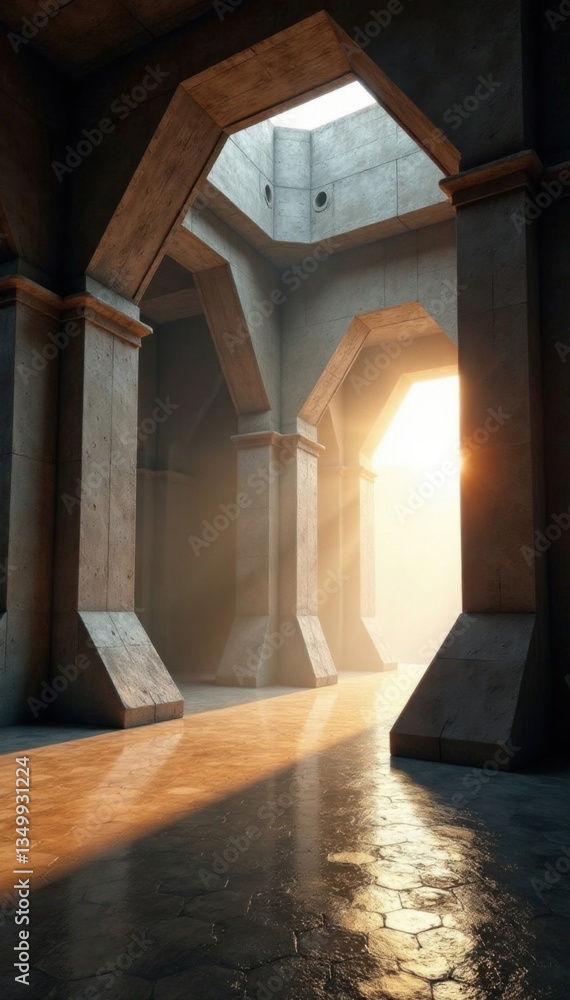 Fototapeta premium Industrial hexagonal structure bathed in warm white gentle light , bright, warm
