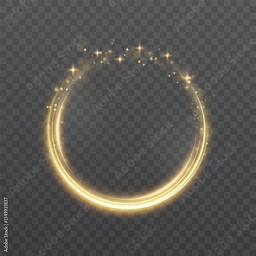 The effect of abstract golden light circles on a transparent background. Golden frame with place for text.	