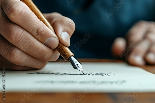 Obraz na płótnie Writer composing calligraphy letter with nib pen on old paper w salonie