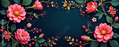 Wallpaper Mural Intricate floral patterns on dark background, featuring multiple flower types and intertwined vines , design, foliage, charcoal Torontodigital.ca