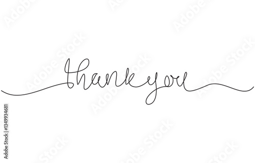 Thank You handwritten inscription. One line drawing phrase hand writing, Smooth Monoline Thank you calligraphic style in ballpoint pen style isolated on white background.