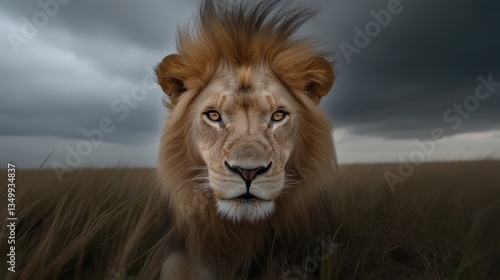 Majestic lion portrait in savanna