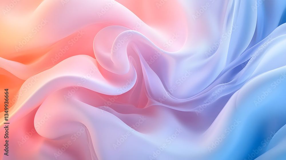 Fototapeta premium Color Symphony: a high-angle, close-up captures a dreamy expanse of flowing fabric in a palette of light, airy pastel hues, reminiscent of a painting. 