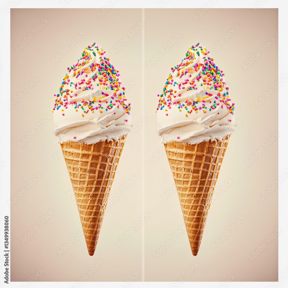 Delicious ice cream cones with colorful sprinkles dessert shop food photography bright studio close-up sweet treats Delicious ice cream cones with colorful sprinkles dessert shop food photography bright studio close-up sweet treats