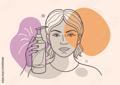 Minimalist Line Art Illustration of a Woman Applying Skincare