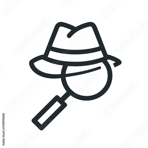 Detective with a magnifying glass representing investigation and mystery in a black and white design
