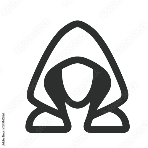 Hooded figure representing mystery and anonymity in a black and white design