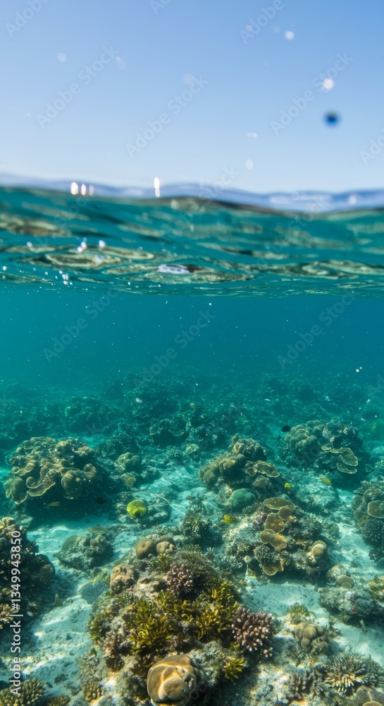 Obraz premium A glimpse beneath the surface pristine coral reef environment and skyward view