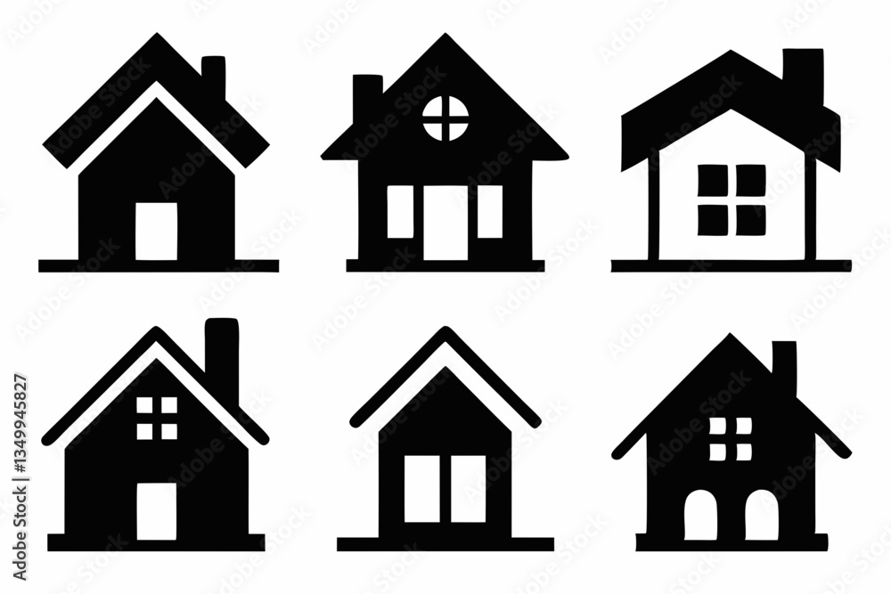 home icon set silhouette black vector home icon set silhouette black vector