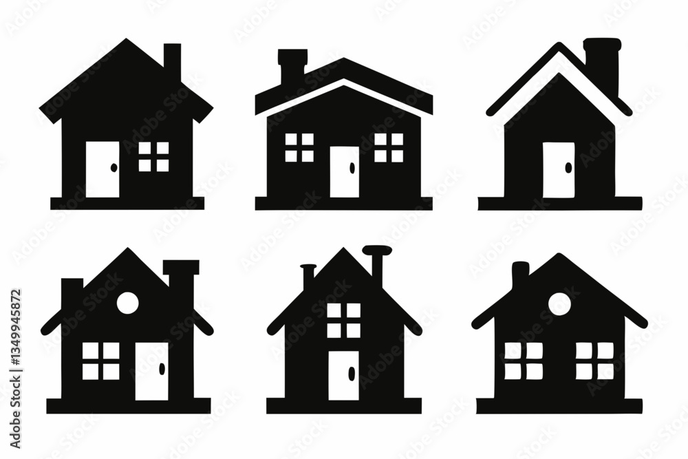 home icon set silhouette black vector home icon set silhouette black vector