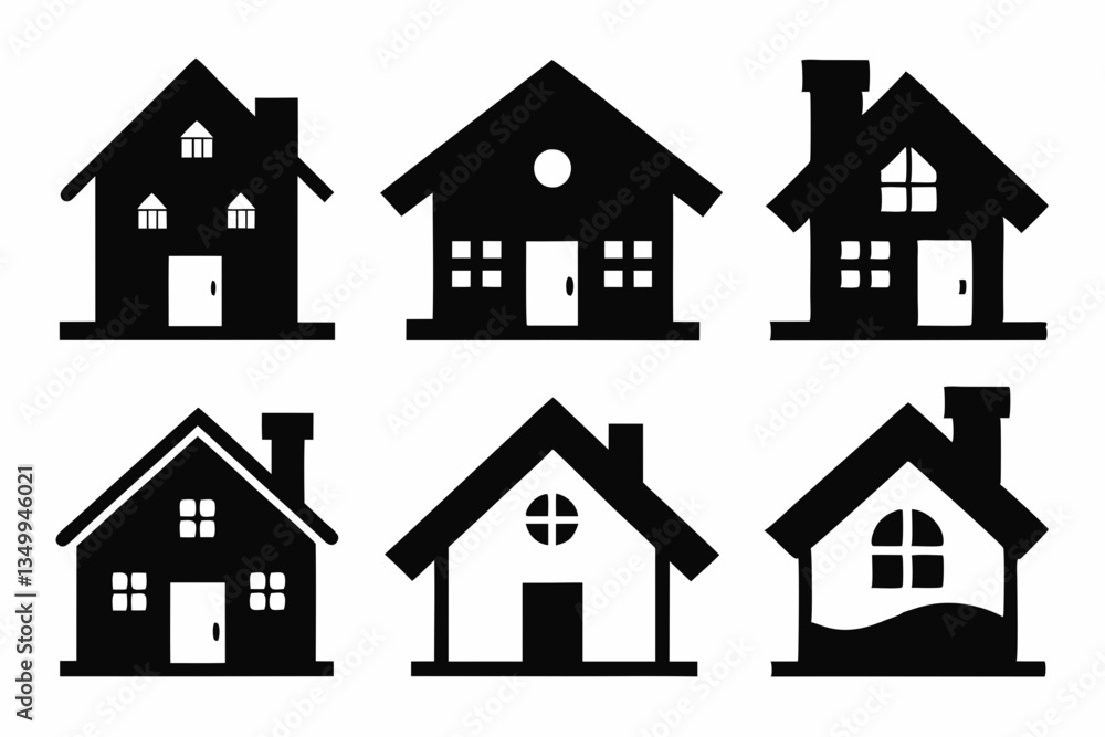 home icon set silhouette black vector home icon set silhouette black vector