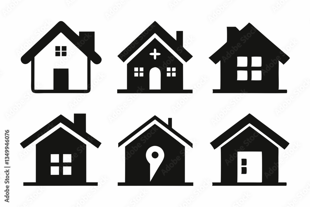 home icon set silhouette black vector home icon set silhouette black vector
