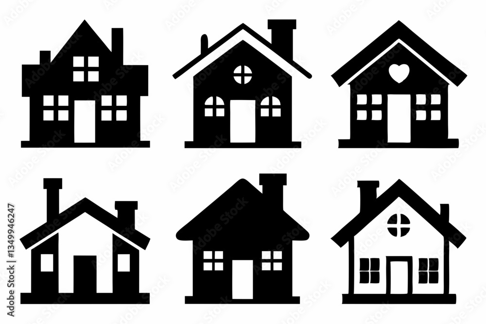 home icon set silhouette black vector home icon set silhouette black vector
