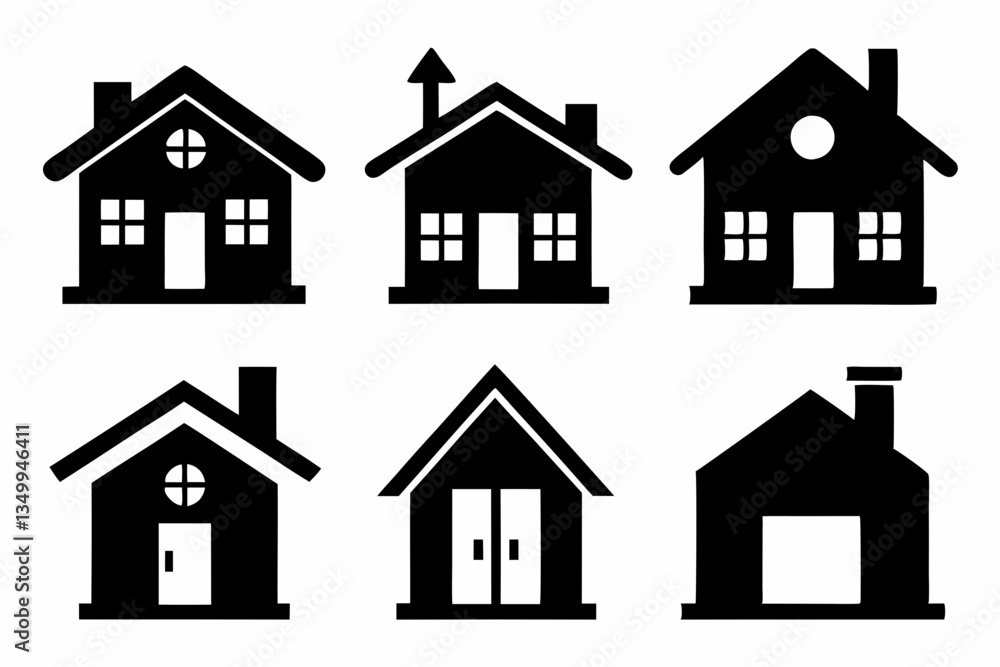 home icon set silhouette black vector home icon set silhouette black vector