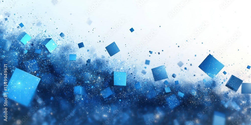 Abstract blue cubes floating in a sparkling background with gradient colors and dynamic movement effects Abstract blue cubes floating in a sparkling background with gradient colors and dynamic movement effects