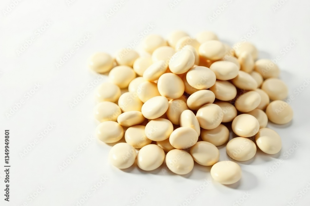 Pile of white beans against a stark white backdrop, legume, vegan, food photography Pile of white beans against a stark white backdrop, legume, vegan, food photography