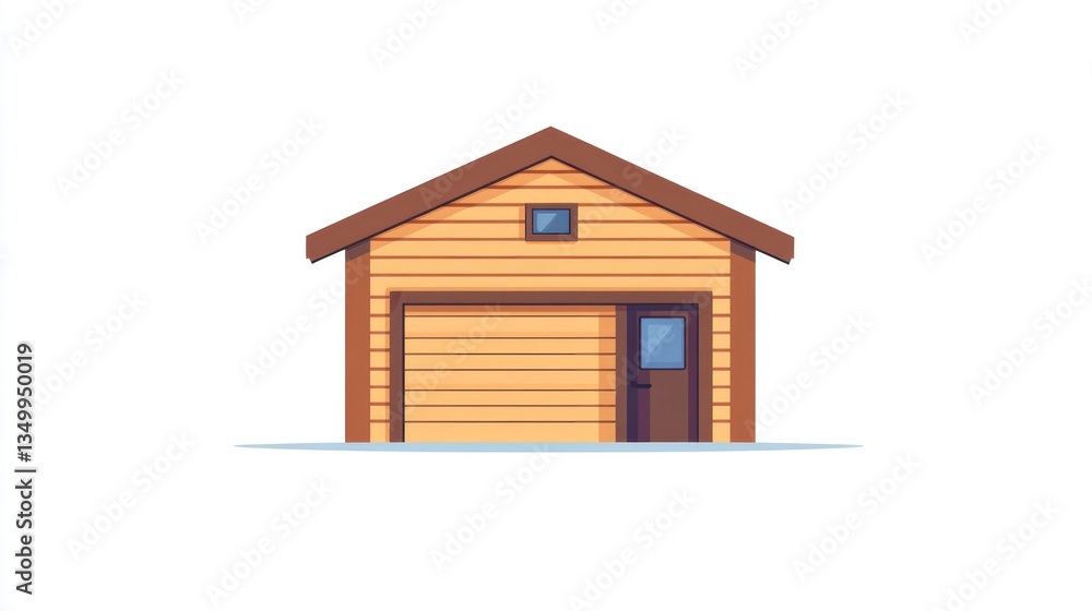 Simple cartoon garage illustration, front view, outdoor setting. Possible use Stock photo for design elements Simple cartoon garage illustration, front view, outdoor setting. Possible use Stock photo for design elements
