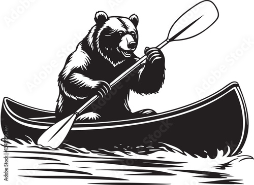 Bear in Canoe SVG Vector Outline