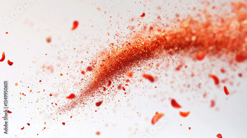 Fototapeta Naklejka Na Ścianę i Meble -  Red spice powder, paprika and ground chilli pepper explosion. Splashes of seasoning, red dust or paint isolated on transparent background, vector realistic illustration