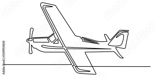 Plane in one continuous line drawing aircraft flight routes and airport destinations. One line poster. Outline airplane. For interior design and presentations. Plane  line art  Vector illustration.