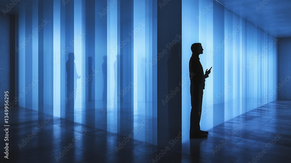 Obraz premium A silhouetted man stands illuminated within a light filled room