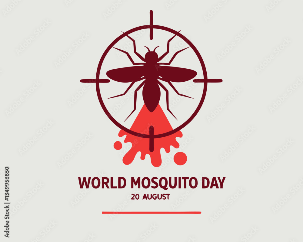 World Mosquito Day on August 20th: mosquito in target over world map. World Mosquito Day on August 20th: mosquito in target over world map.