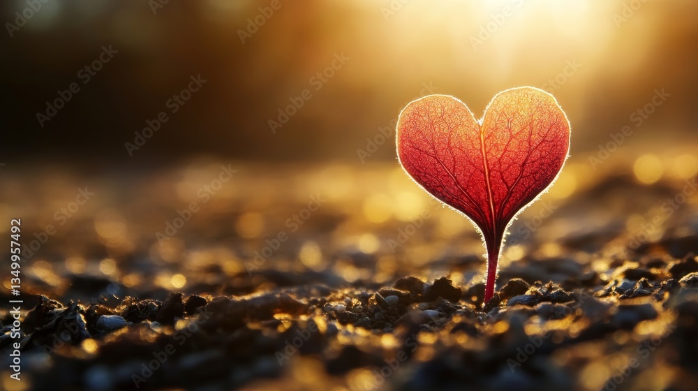 Fototapeta premium Heart-shaped sprout standing in sunlight.