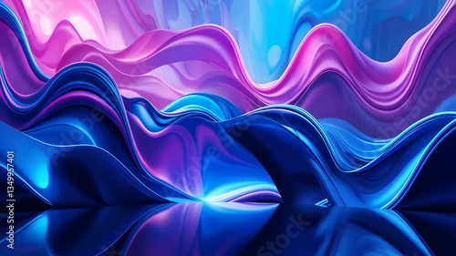 Wallpaper Mural Abstract Blue And Purple Wavy Lines With Reflection In A Futuristic Digital Art Style Torontodigital.ca
