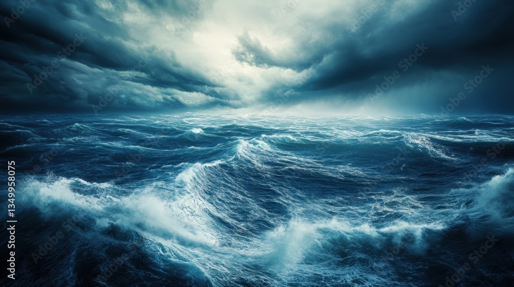 Raging Ocean Storm: A dramatic and intense seascape captures a churning ocean under a turbulent, stormy sky. The powerful waves and dark clouds create a sense of raw natural force. Raging Ocean Storm: A dramatic and intense seascape captures a churning ocean under a turbulent, stormy sky. The powerful waves and dark clouds create a sense of raw natural force.
