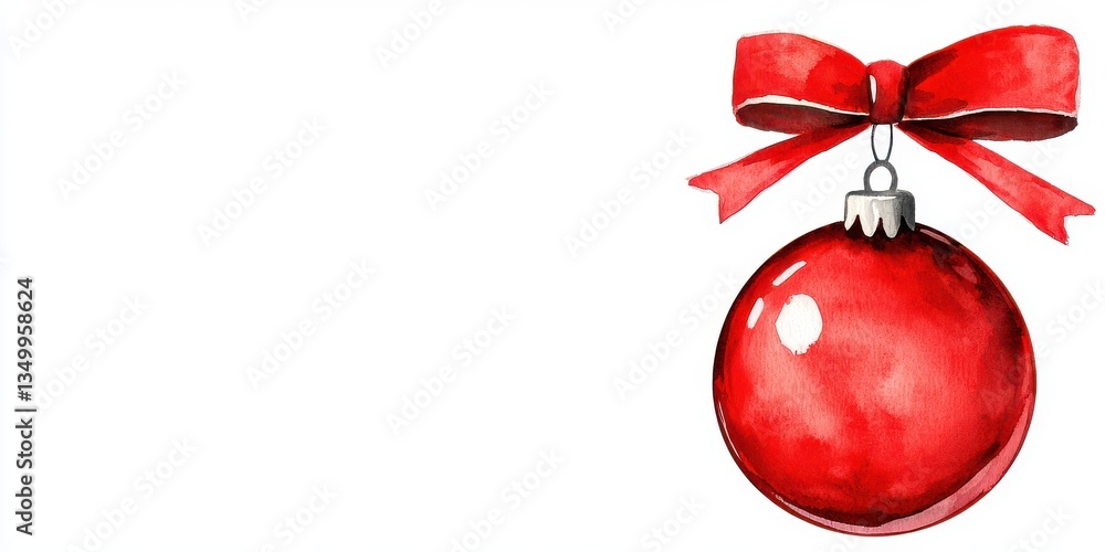 A sparkling red Christmas ball ornament glimme like a ruby, finished with a bright red ribbon bow for festive charm A sparkling red Christmas ball ornament glimme like a ruby, finished with a bright red ribbon bow for festive charm