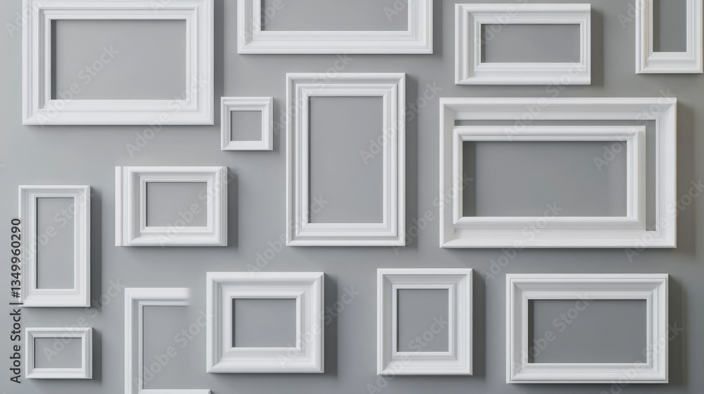 Blank movie posters mockup. White picture frames on gray wall background in cinema, theater, museum or gallery. Empty advertising banners with black border realistic 3d vector illustration, mock up Blank movie posters mockup. White picture frames on gray wall background in cinema, theater, museum or gallery. Empty advertising banners with black border realistic 3d vector illustration, mock up