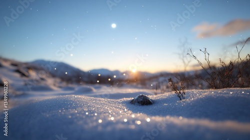 Wallpaper Mural Snowy sunrise view with mountains, snow, and golden sparkling lights Torontodigital.ca