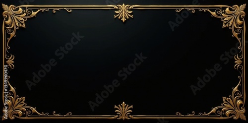 Shimmering gold accents on a sophisticated black background with delicate filigree design elements , shimmering, black, art deco