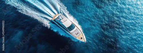 Luxury yacht cuts through deep blue ocean
