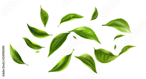 PNG Green tea leaves floating leaf illustration botanical.
