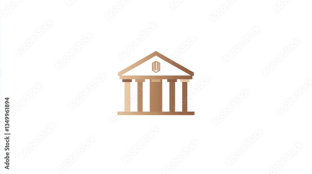 Naklejka premium Simple golden stylized illustration of a classical building, ideal for a financial institution, business, or government presentation