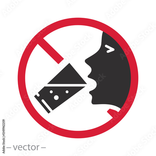 do not ingest or no take into, no drinking icon, protect from ingestion hazard, prohibited flat vector illustration